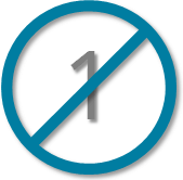 Die Zahl 1 befindet sich in einem blauen Kreis und ist durchgestrichen.